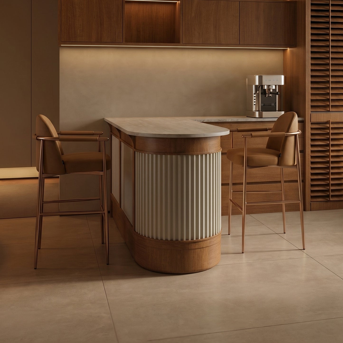 Meibao PU leather bar chair HD-7608 with high backrest and modern design, suitable for bar or kitchen settings.