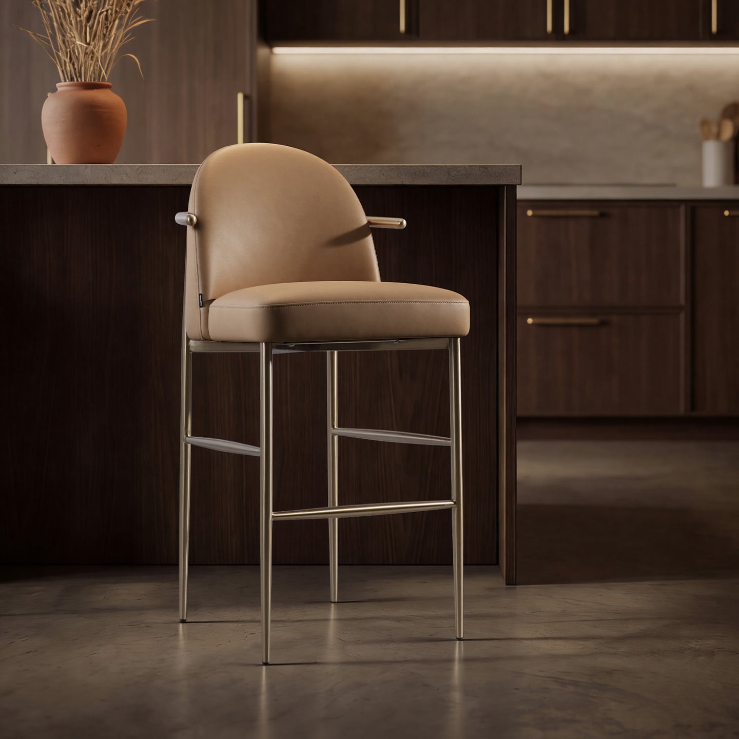 Meibao PU Leather HD-7607 bar chair with sleek design and cushioned seat, featuring sturdy metal legs for modern bar seating.