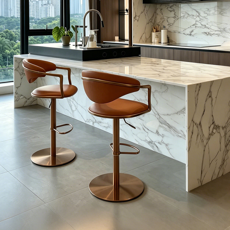Heduedmobel store Meirou PU leather bar chair with plain-grain cowhide finish, modern design, sturdy metal base, and comfortable seat.