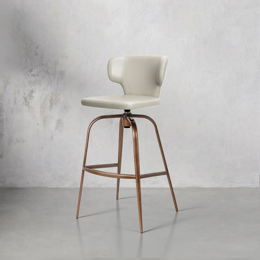 Plain-grain Cowhide HD-7298 bar chair by Heduedmobel store with a sleek design and sturdy metal legs.