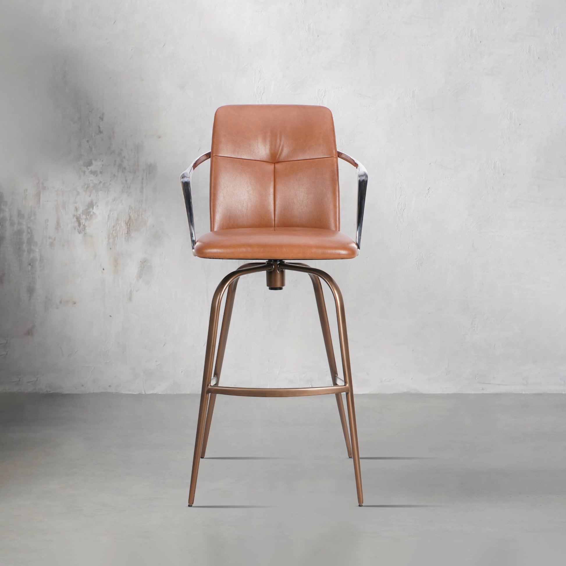 Bar chair with mohair, Huabao PU leather, and full grain leather upholstery, featuring a modern design and sturdy metal legs.