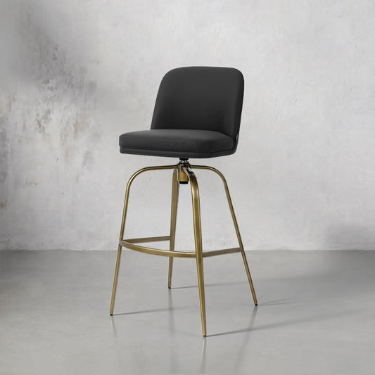 Heduedmobel Meimei PU leather bar chair with high backrest and modern design, black leather upholstery, and sturdy metal frame.