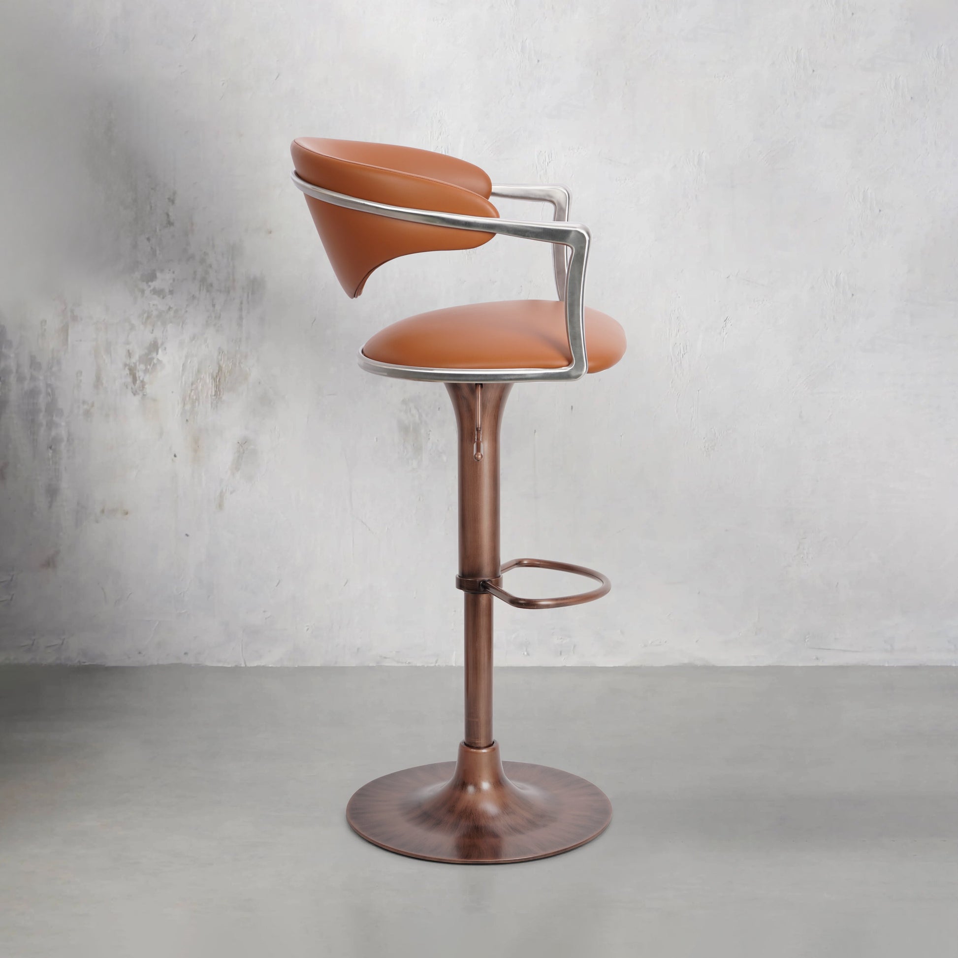Meirou HD-7738 bar chair in brown PU leather with plain-grain cowhide, showcasing sleek design and comfortable seating.