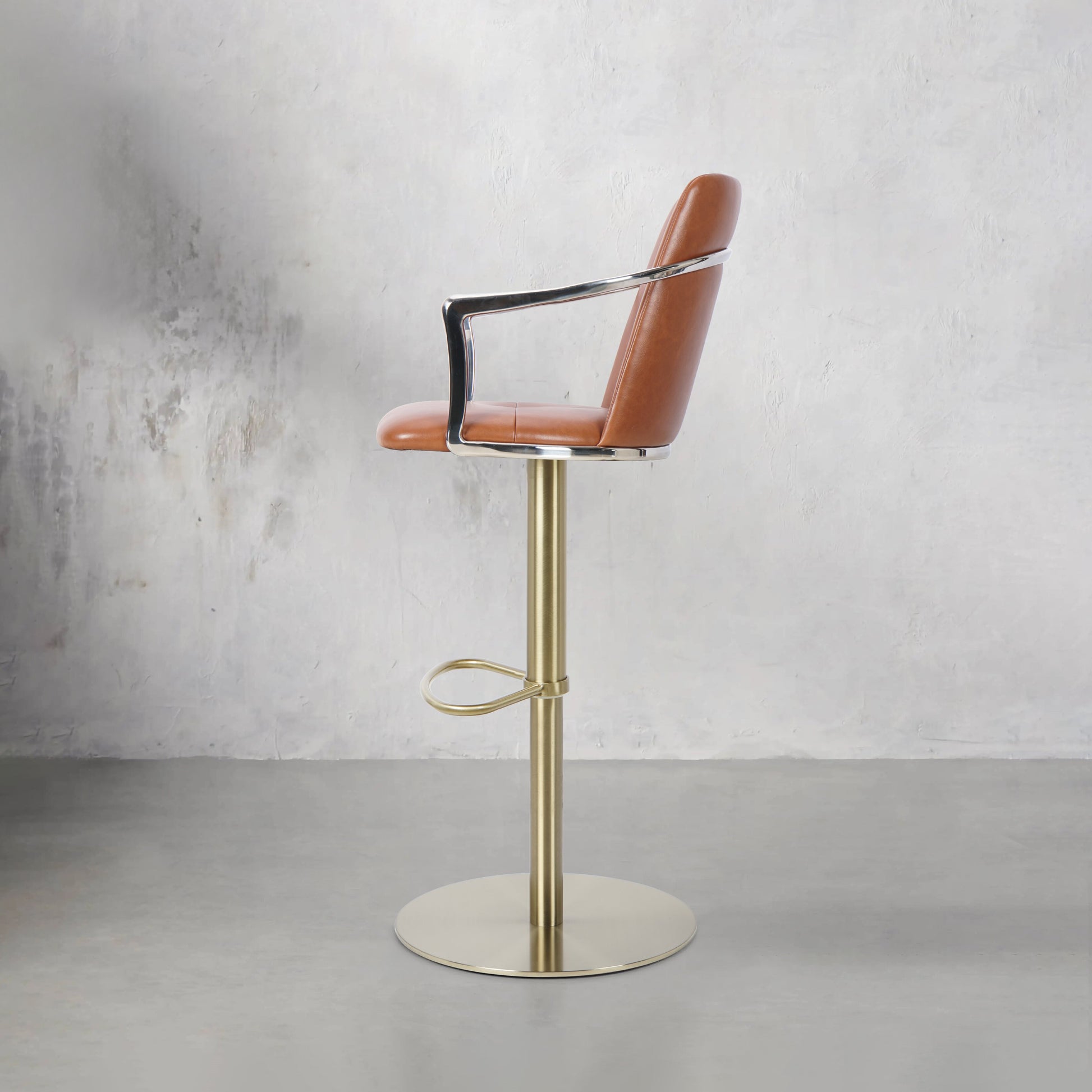 Bar chair made of Mohair, Huabao PU Leather, and full grain leather with modern design and sturdy frame.