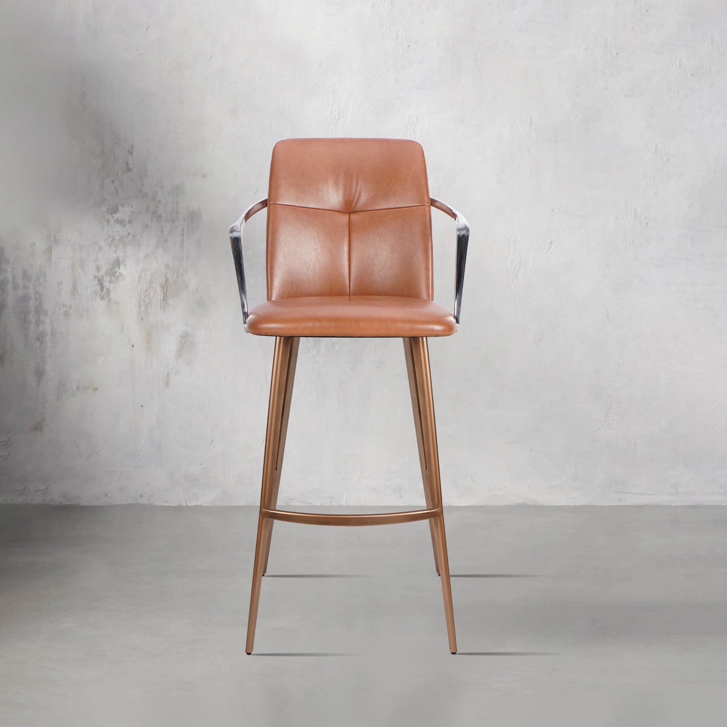 Bar chair with mohair, Huabao PU leather, and full grain leather upholstery, featuring a modern design with metal legs.