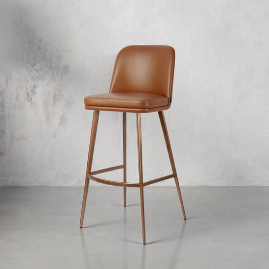 Plain-grain cowhide Heduedmobel bar chair with sleek black leather upholstery and a modern, sturdy metal frame.