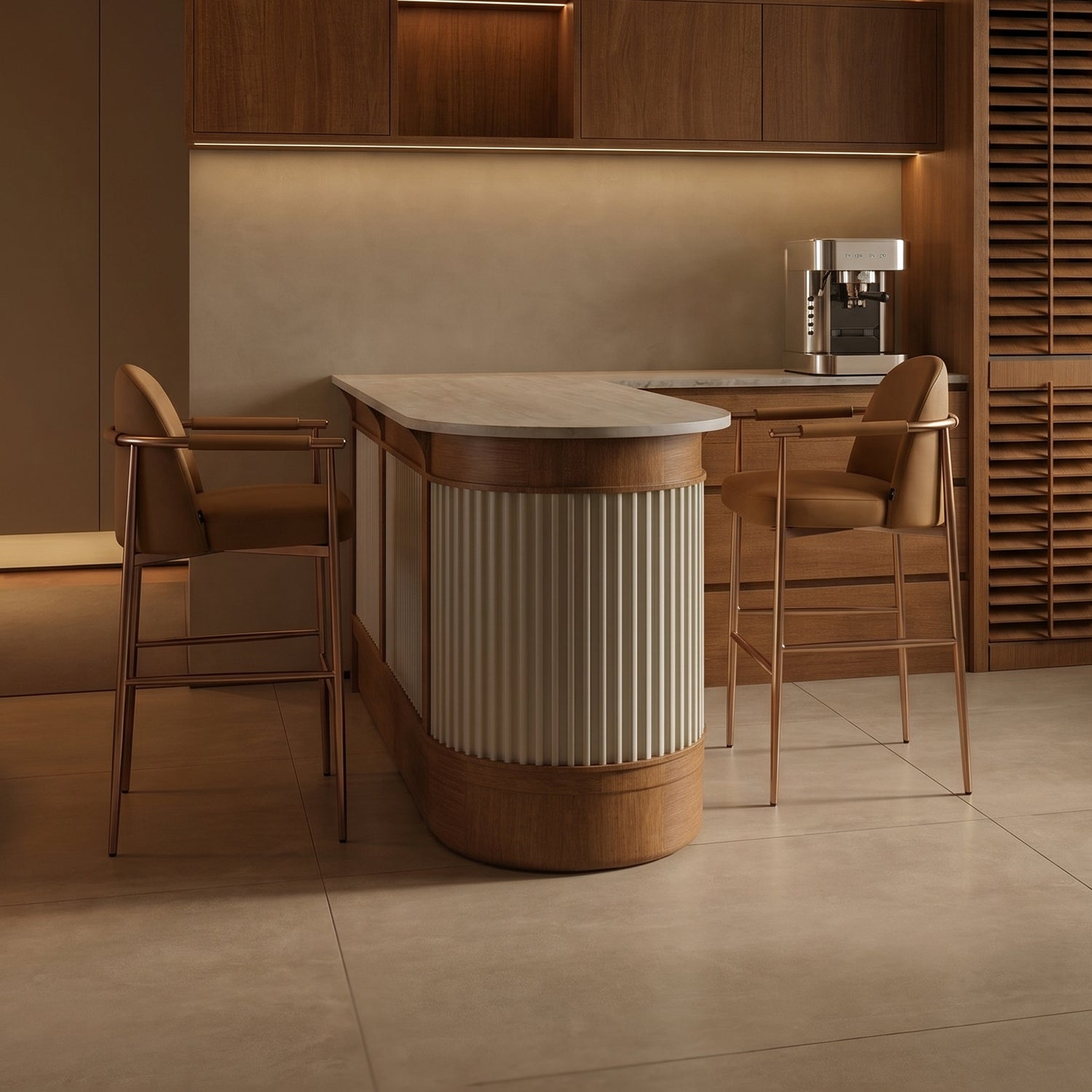 Meibao PU leather bar chair HD-7608 with high backrest and modern design, suitable for bar or kitchen settings.