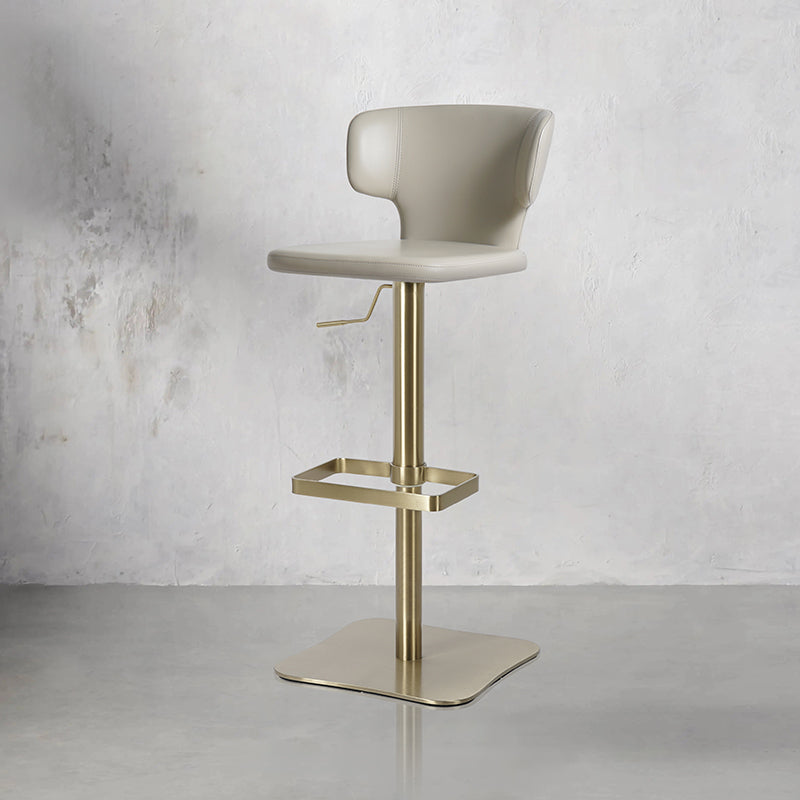 Plain-grain Cowhide HD-7567 bar chair by Heduedmobel store, featuring a sleek black leather seat and modern metal legs.