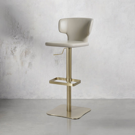 Plain-grain Cowhide HD-7567 bar chair by Heduedmobel store, featuring a sleek black leather seat and modern metal legs.