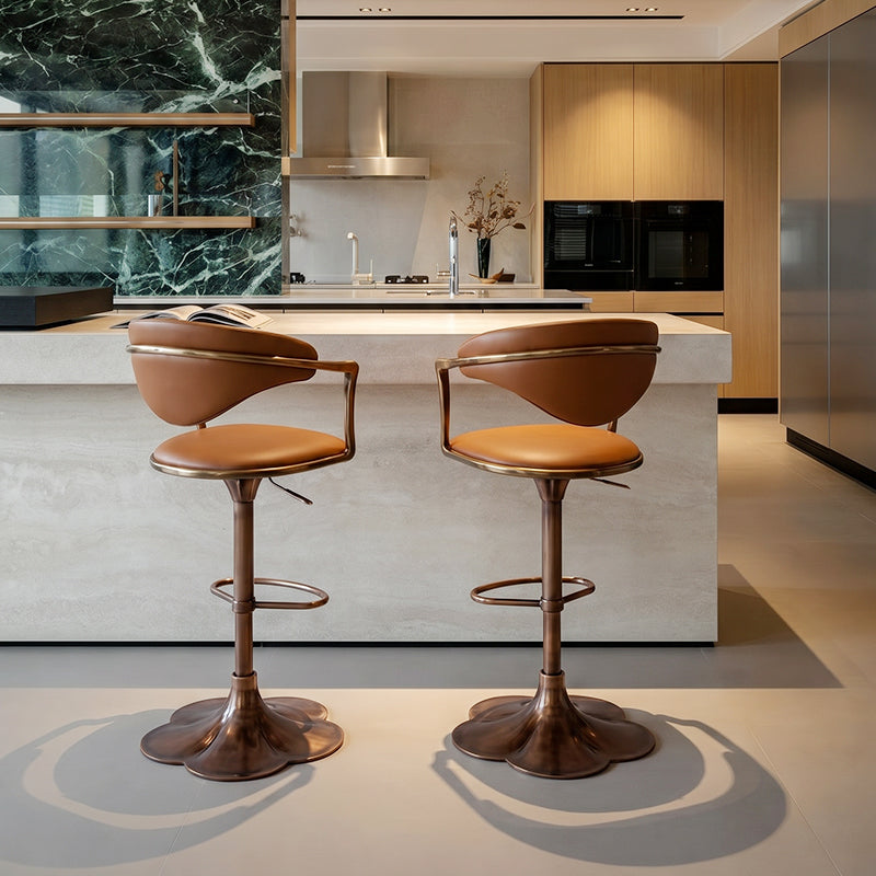Heduedmobel store Meirou PU leather bar chair with plain-grain cowhide upholstery, modern design, and sturdy metal legs.