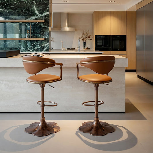 Heduedmobel store Meirou PU leather bar chair with plain-grain cowhide upholstery, modern design, and sturdy metal legs.