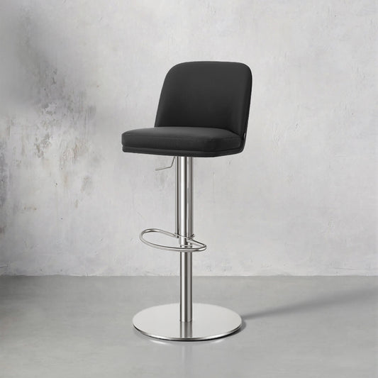 Heduedmobel Meimei PU leather bar chair with high backrest and modern design, featuring black upholstery and metal legs.