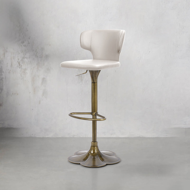 Plain-grain Cowhide HD-7580 bar chair by Heduedmobel store with sleek design and sturdy metal frame, shown from a side angle.