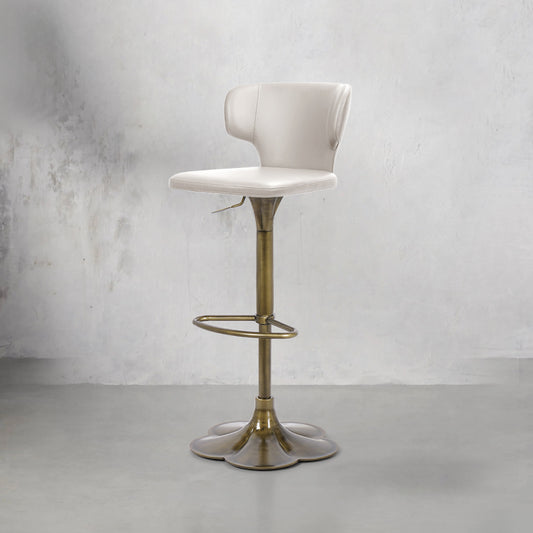 Plain-grain Cowhide HD-7580 bar chair by Heduedmobel store with sleek design and sturdy metal frame, shown from a side angle.