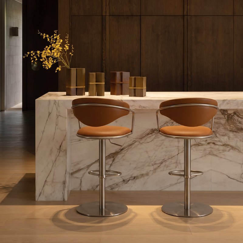 Heduedmobel store Meirou PU leather bar chair with plain-grain cowhide finish, modern design, and sturdy metal legs.