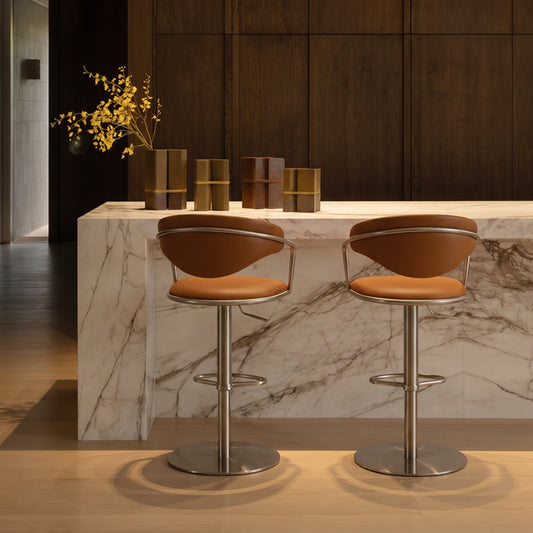 Heduedmobel store Meirou PU leather bar chair with plain-grain cowhide finish, modern design, and sturdy metal legs.