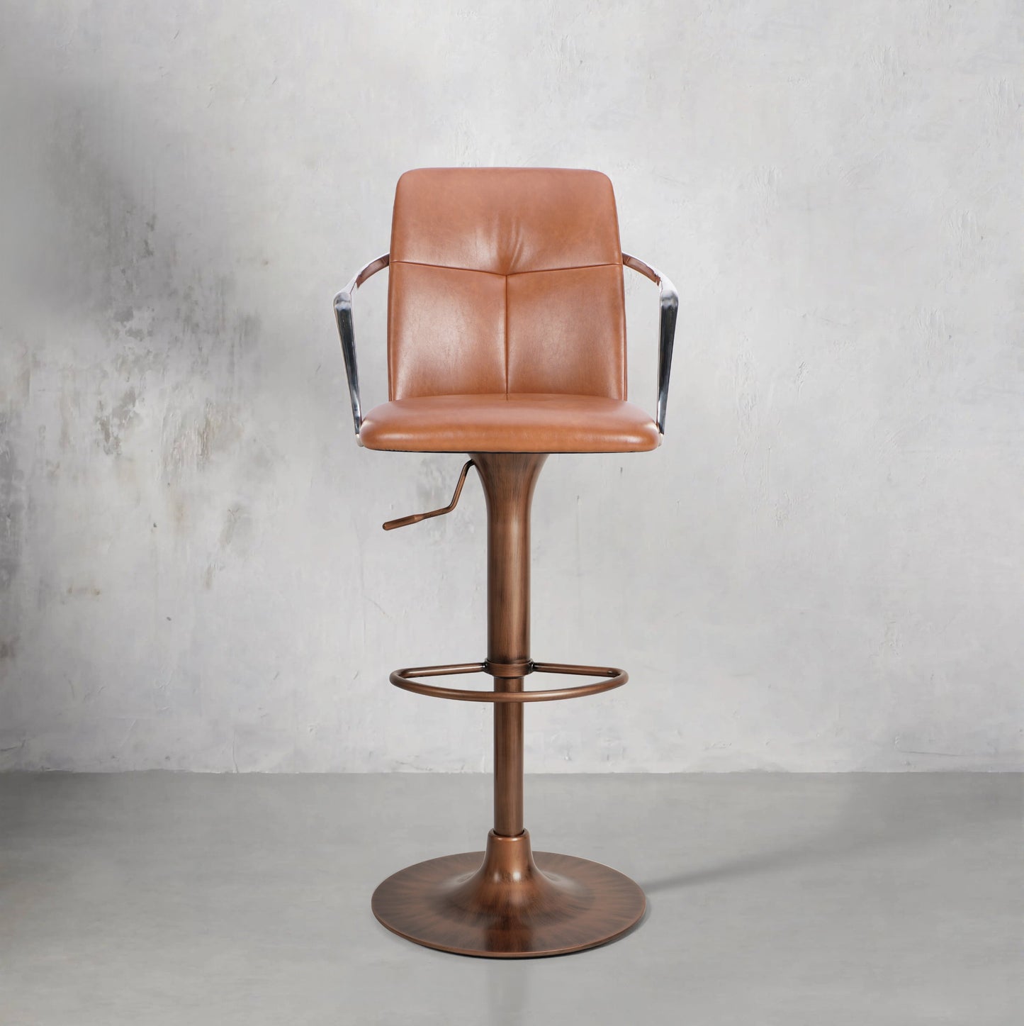 Bar chair with Mohair, Huabao PU leather, and full grain leather upholstery, featuring a modern design and sturdy metal legs.