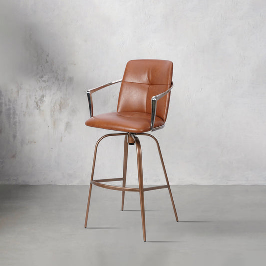 Heduedmobel HD-7760 bar chair with mohair and PU leather upholstery, featuring a sleek full grain leather design, modern and stylish.