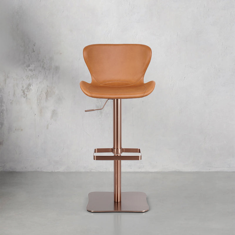 Embossed cowhide bar chair with sleek design, featuring Heduedmobel store branding and modern upholstery.