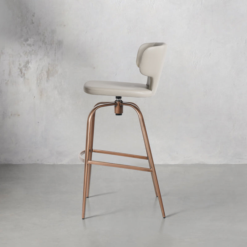 Plain-grain Cowhide HD-7298 bar chair by Heduedmobel store with a sleek wooden frame and cushioned seat.