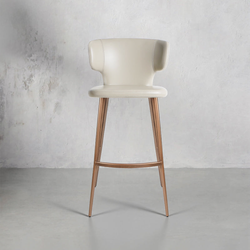Plain-grain Cowhide HD-7282 bar chair from Heduedmobel store with a sleek wooden frame and comfortable cowhide upholstered seat.
