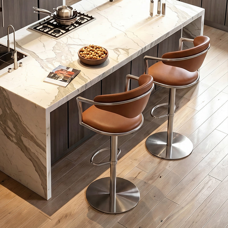 Heduedmobel store Meirou PU leather bar chair with plain-grain cowhide finish, modern design, and sturdy metal legs.