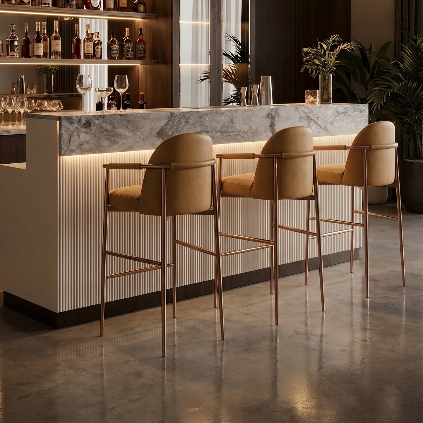 Heduedmobel store Meibao PU leather HD-7608 bar chair with modern design and cushioned seat, black finish, and sturdy metal legs.