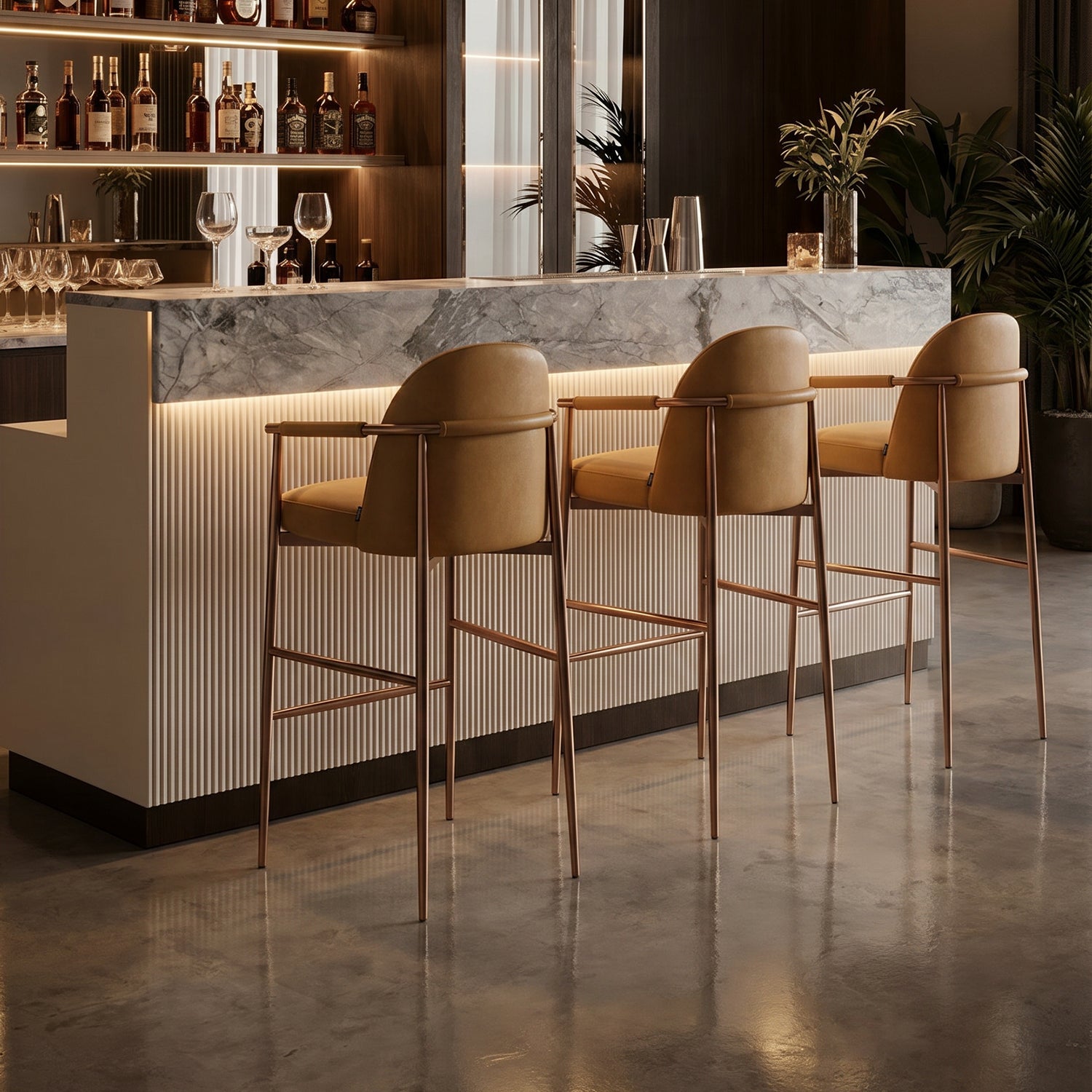 Heduedmobel store Meibao PU leather HD-7608 bar chair with modern design and cushioned seat, black finish, and sturdy metal legs.