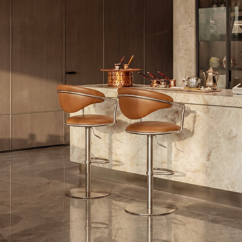 Heduedmobel store Meirou PU leather bar chair with plain-grain cowhide upholstery, modern design, and sturdy metal legs.