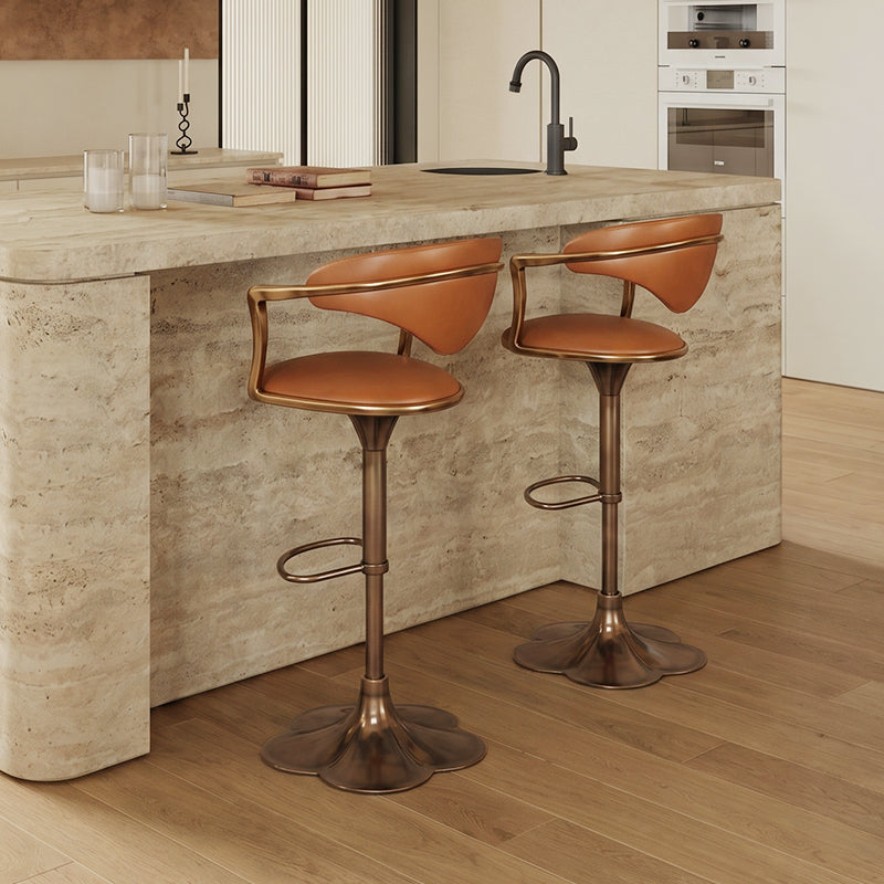 Heduedmobel store Meirou PU leather bar chair with plain-grain cowhide upholstery, modern design, and sturdy metal legs.