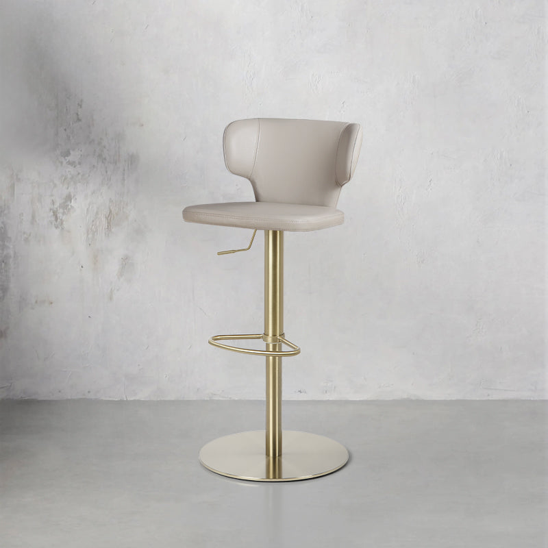 Plain-grain Cowhide HD-7556 bar chair by Heduedmobel store, featuring a sleek wooden frame and cowhide upholstered seat.