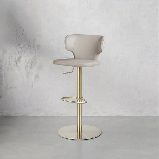 Plain-grain Cowhide HD-7556 bar chair by Heduedmobel store, featuring a sleek wooden frame and cowhide upholstered seat.