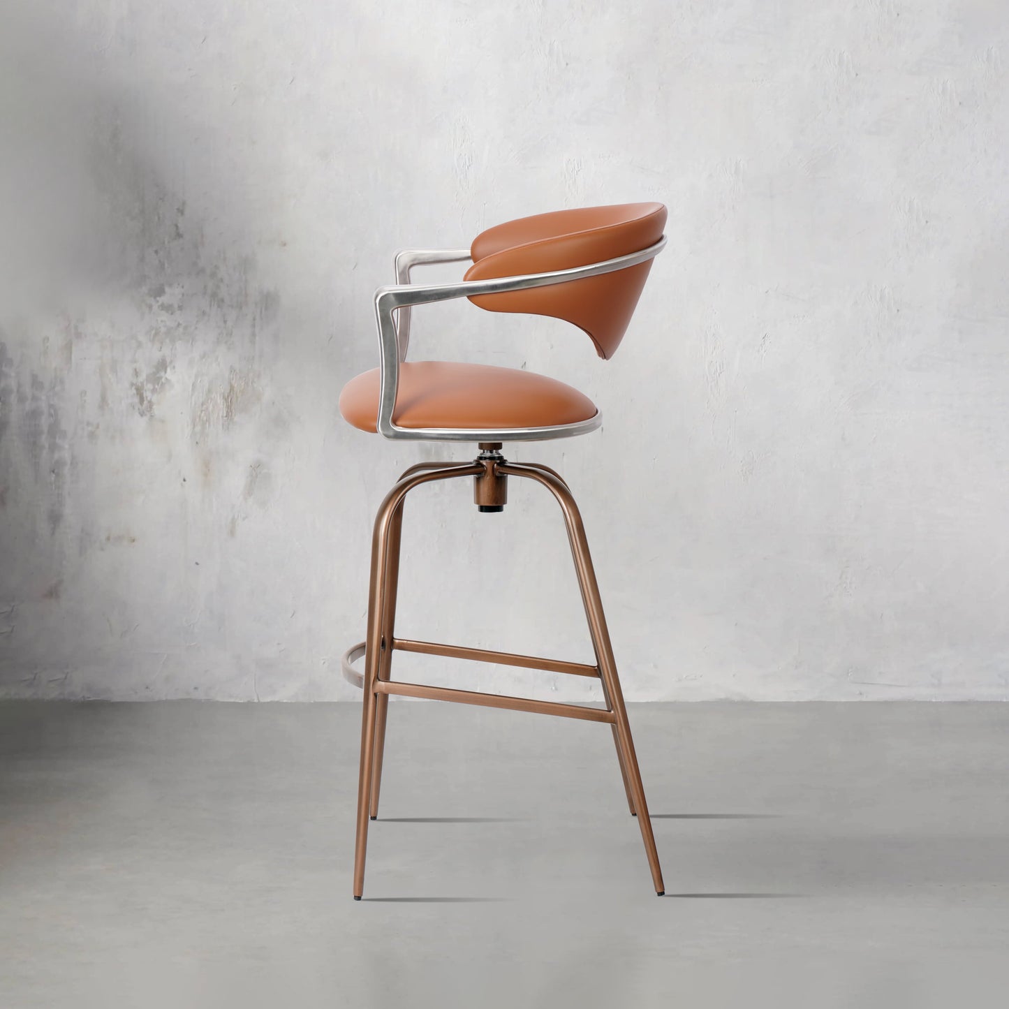 Heduedmobel HD-7751 bar chair in brown PU leather with plain-grain cowhide upholstery and sleek modern design.