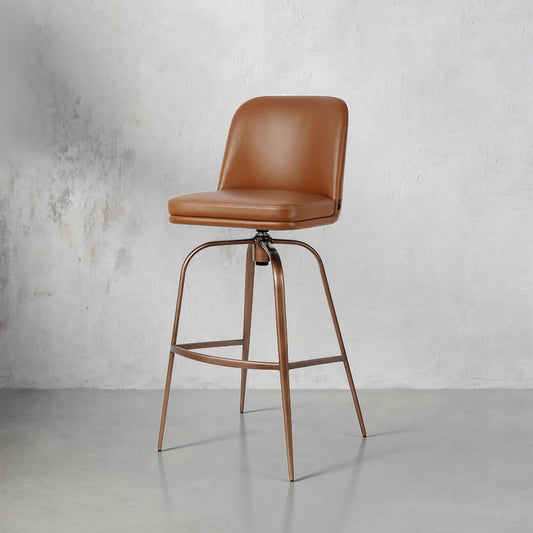 Bar chair with plain-grain cowhide upholstery and metal legs, designed for modern dining or bar areas.