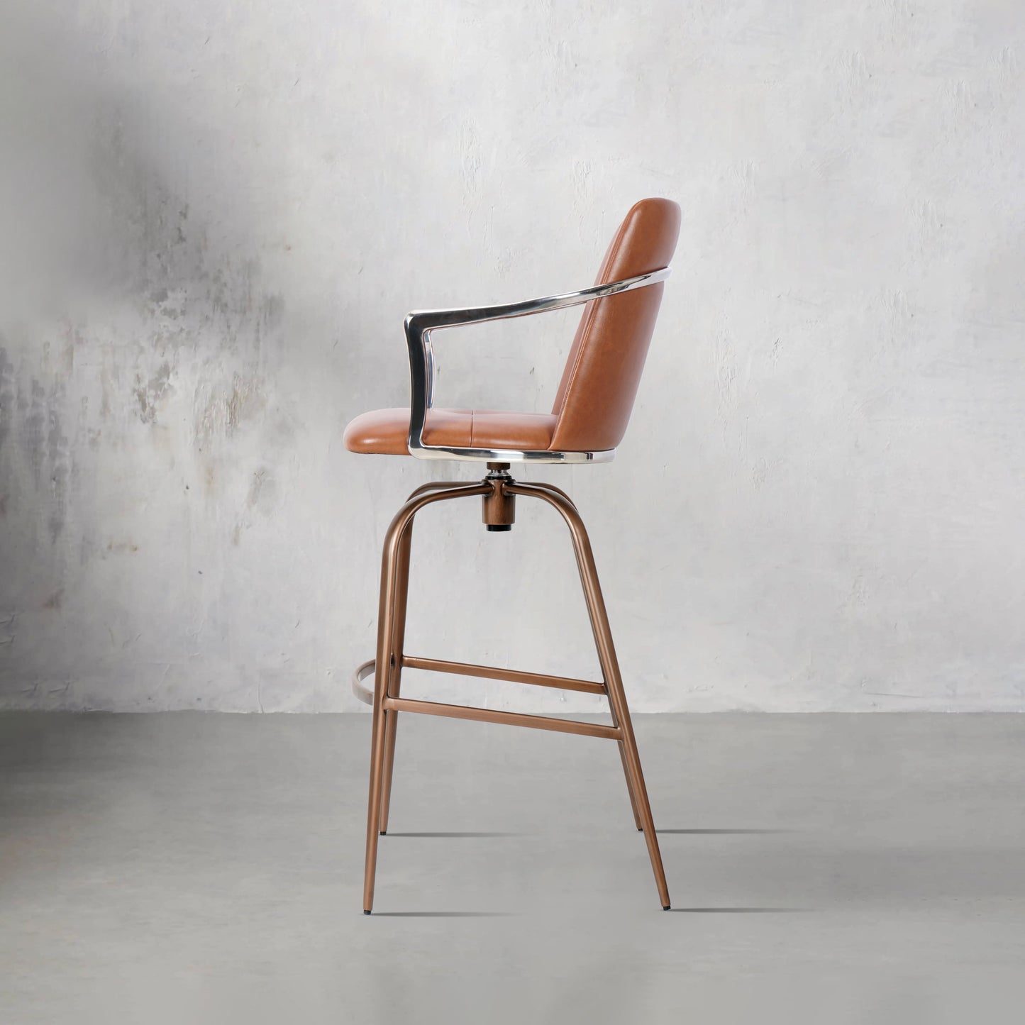 Bar chair with Mohair, Huabao PU leather, and full grain leather in HD-7760 design, featuring a modern, padded seat and sleek metal legs.