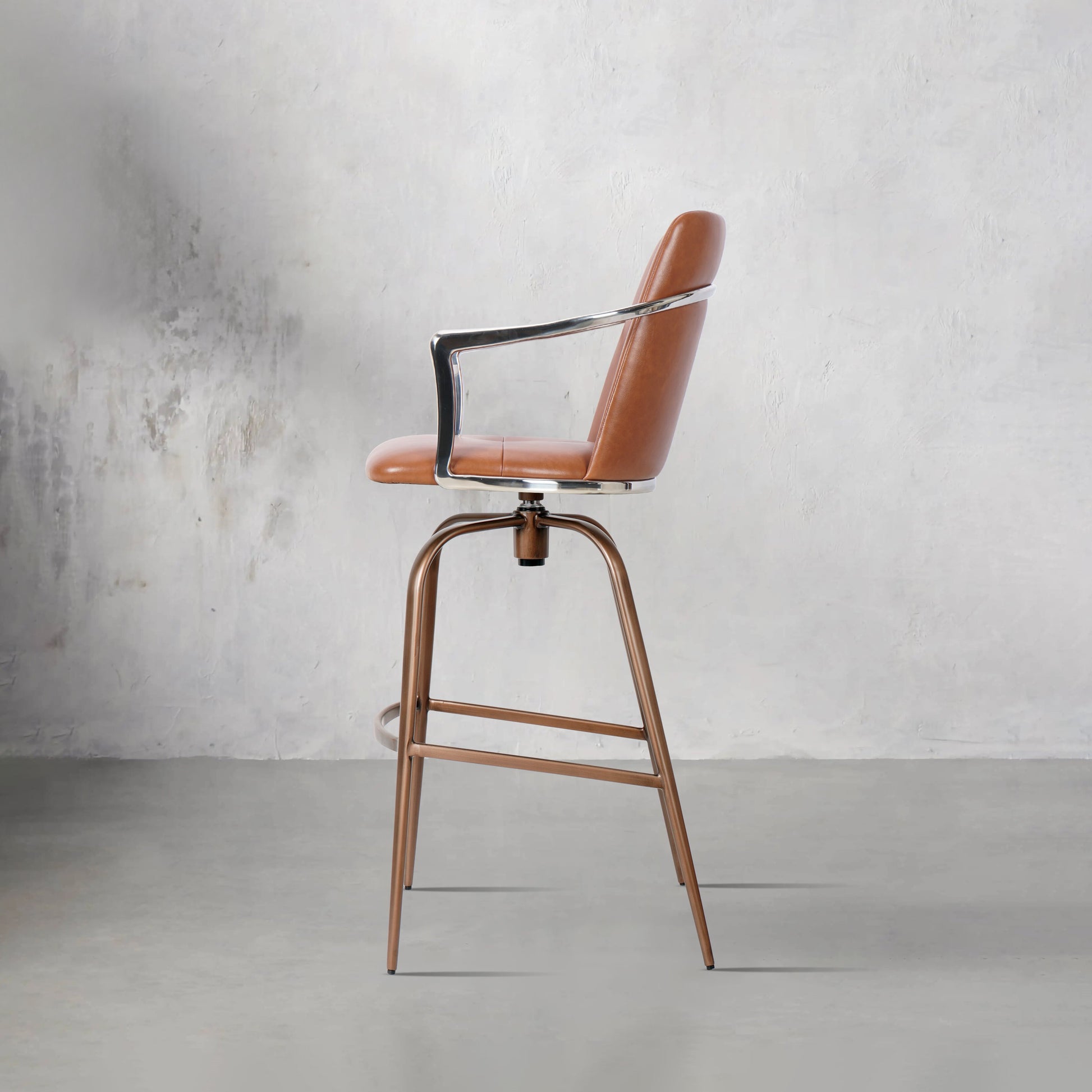 Bar chair with Mohair, Huabao PU leather, and full grain leather in HD-7760 design, featuring a modern, padded seat and sleek metal legs.