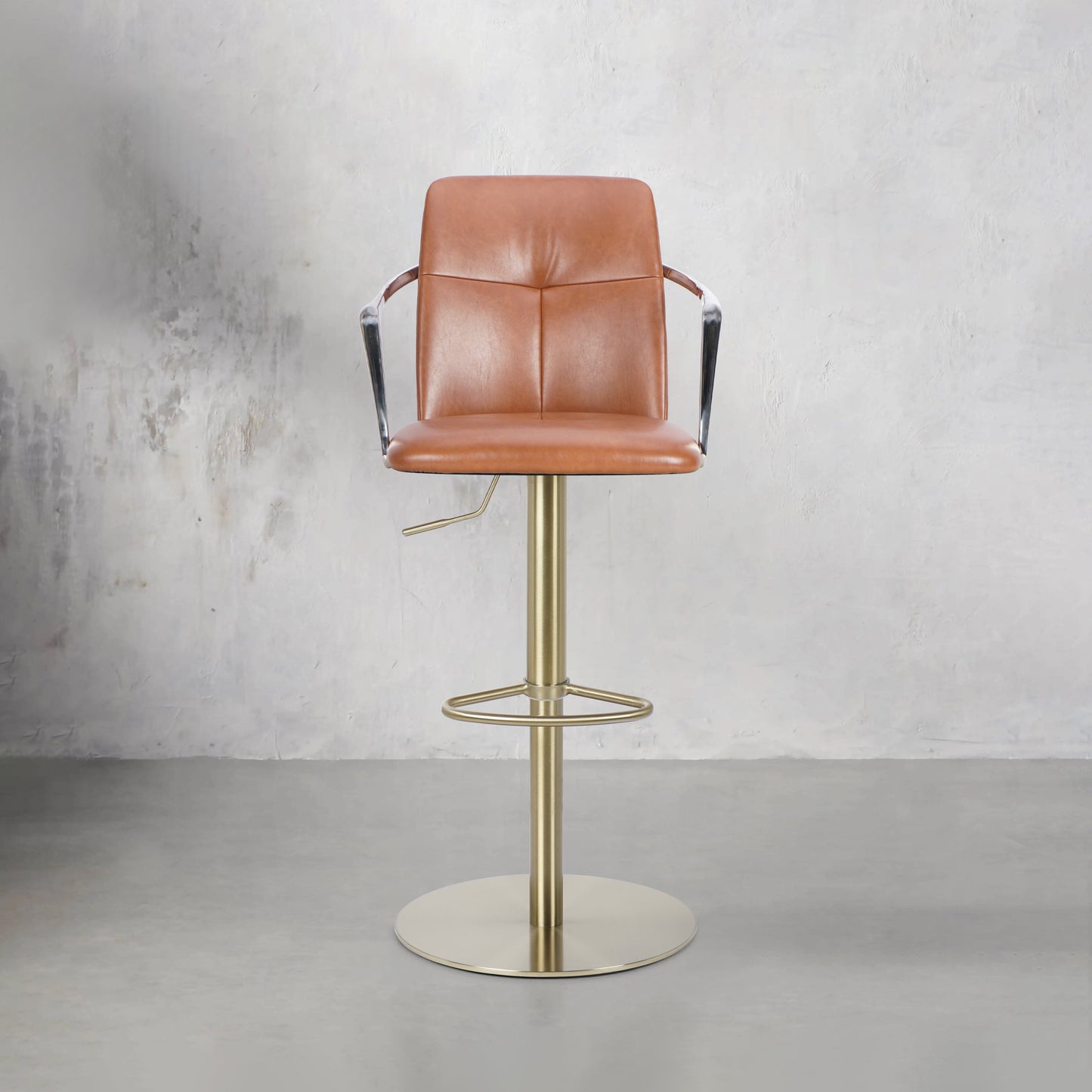 Bar chair with Mohair, PU leather, and full grain leather upholstery, featuring a modern design and sturdy metal legs.