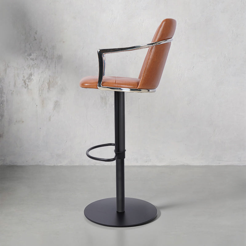 Bar chair with Mohair, Huabao PU leather, and full grain leather upholstery, featuring a modern design and sturdy metal legs.