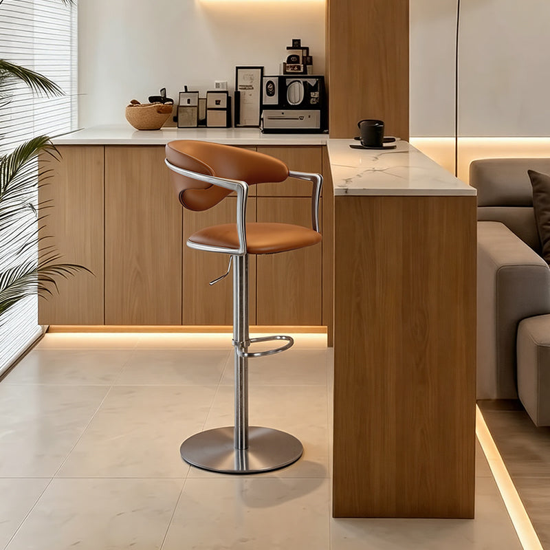 Heduedmobel store Meirou PU leather bar chair with plain-grain cowhide finish, modern design, and sturdy metal legs.