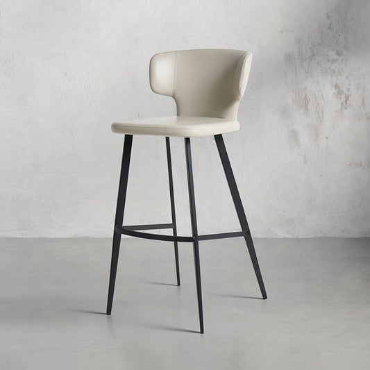 Heduedmobel store Meirou PU leather bar chair with plain-grain cowhide finish, modern design, sturdy metal frame, and cushioned seat.