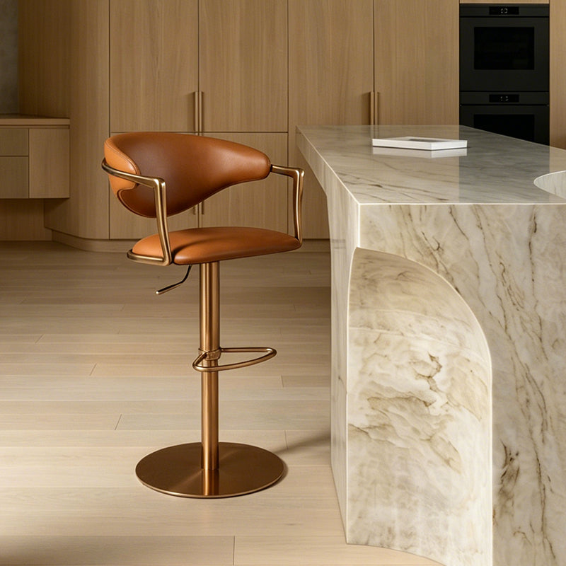 Heduedmobel store Meirou PU leather bar chair with plain-grain cowhide upholstery, modern design, and sturdy metal legs.