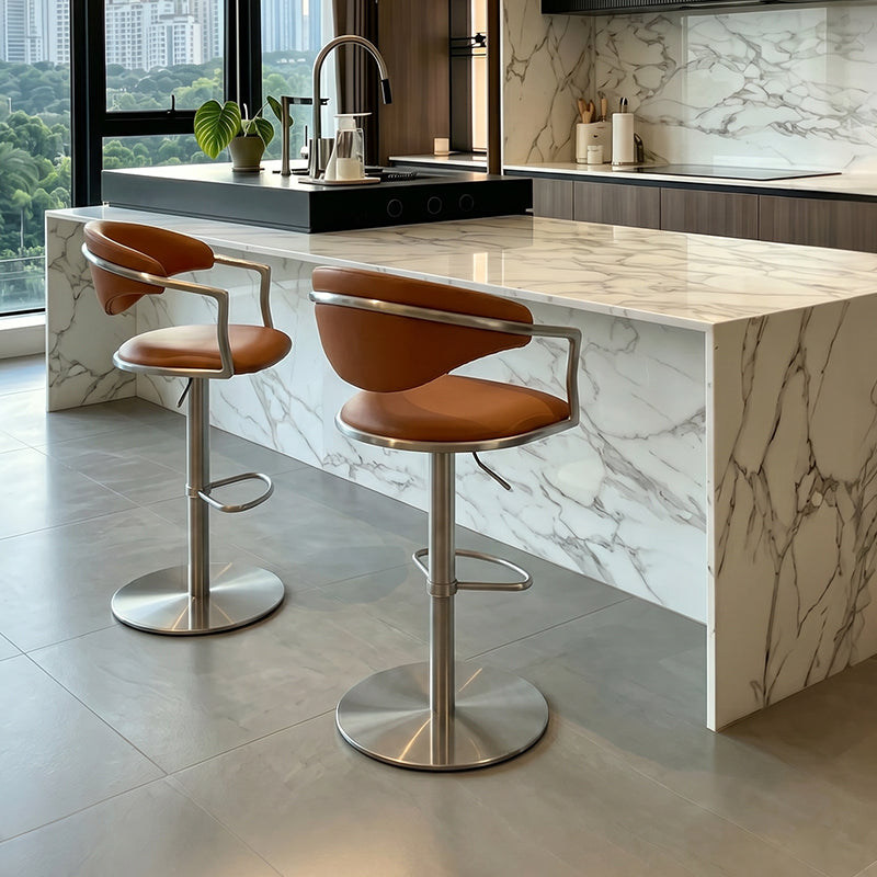 Heduedmobel store Meirou PU leather bar chair with plain-grain cowhide upholstery and modern design, shown from side angle