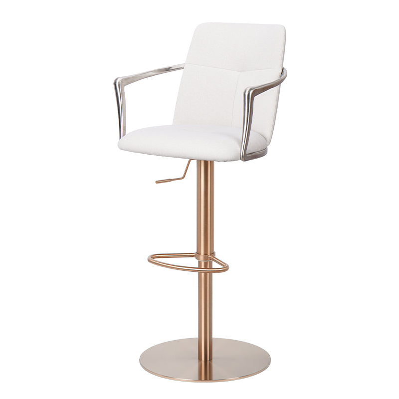 Bar chair with Mohair, Huabao PU Leather, and full grain leather upholstery, featuring a modern design and sturdy metal legs.
