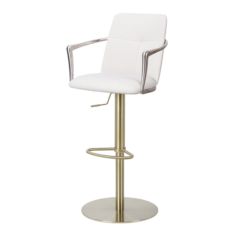 Bar chair with Mohair, Huabao PU Leather, and Full Grain Leather upholstery, featuring a modern design and sturdy metal legs.