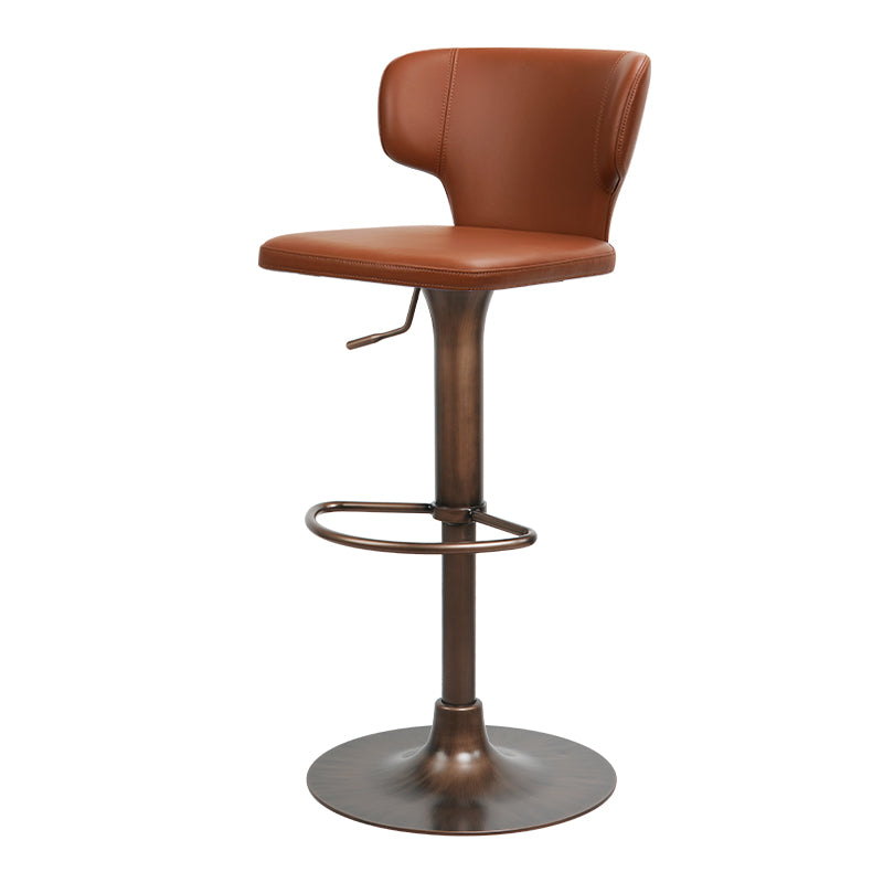 Heduedmobel HD-7190 bar chair with brown PU leather and plain-grain cowhide finish, modern design with a sturdy metal frame.