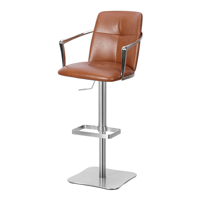 Heduedmobel bar chair with tufted mohair and full grain leather upholstery, featuring a sleek, modern design and sturdy metal legs.