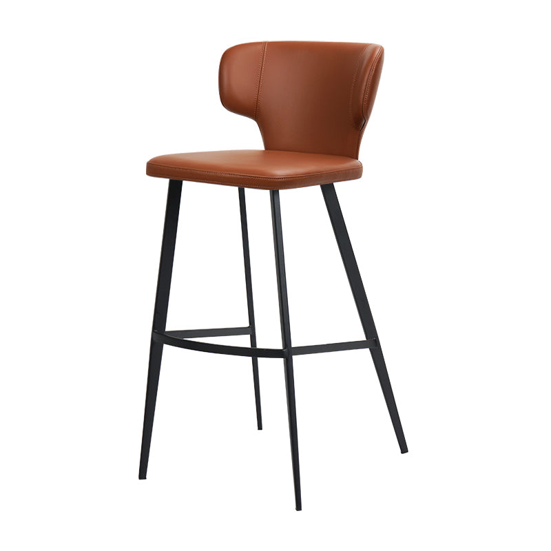 Heduedmobel store Meirou PU leather bar chair with plain-grain cowhide upholstery, modern design, and tall wooden legs.