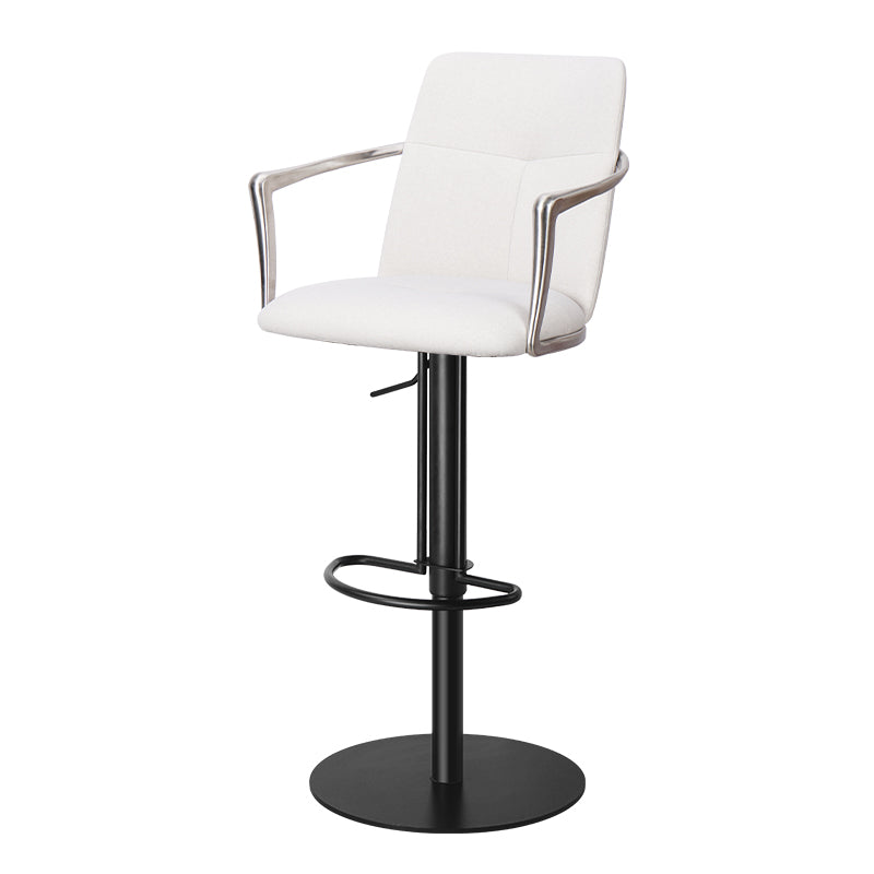 Modern bar chair with Mohair, Huabao PU leather, and full grain leather upholstery, featuring sleek metal legs.