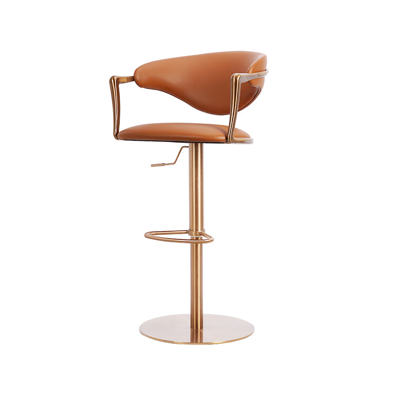 Heduedmobel store Meirou PU leather bar chair with plain-grain cowhide upholstery and sturdy metal legs.