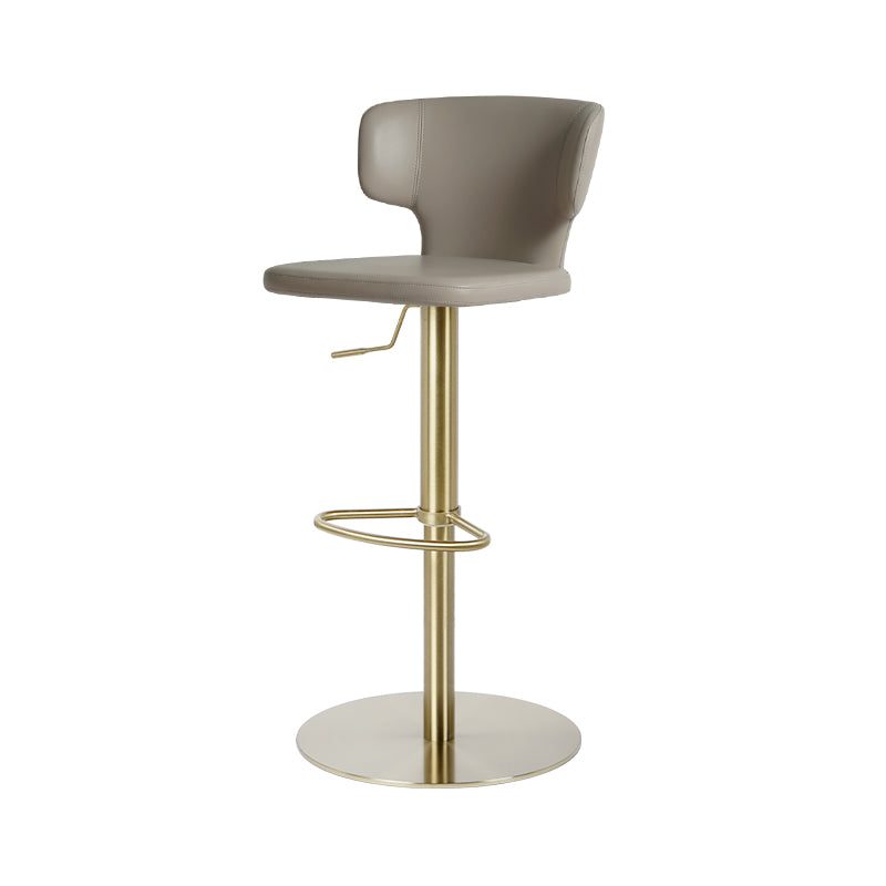 Plain-grain Cowhide HD-7556 bar chair by Heduedmobel store with a sleek wooden frame and a cushioned cowhide seat.